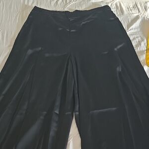 Elegant Black Satin Wide Leg Women's Pants, Sz L NWOT